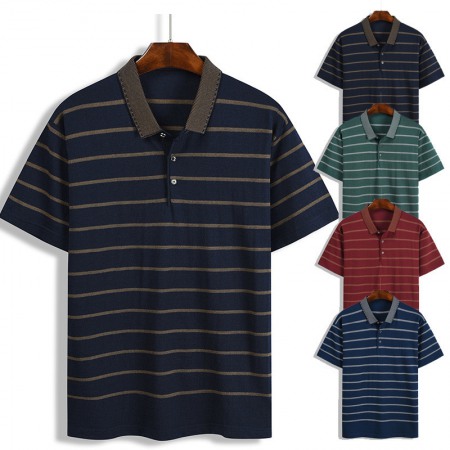 New Summer Men's Hooded Striped Lapel T-Shirt Lapel Short Sleeve Generation